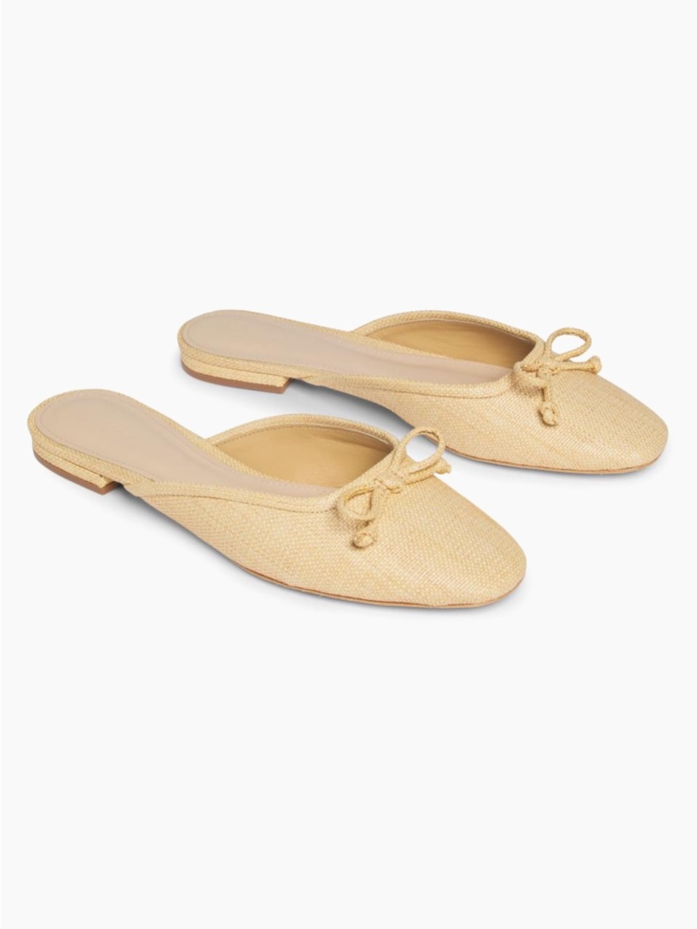 Raffia Bow Backless Mules in Beige